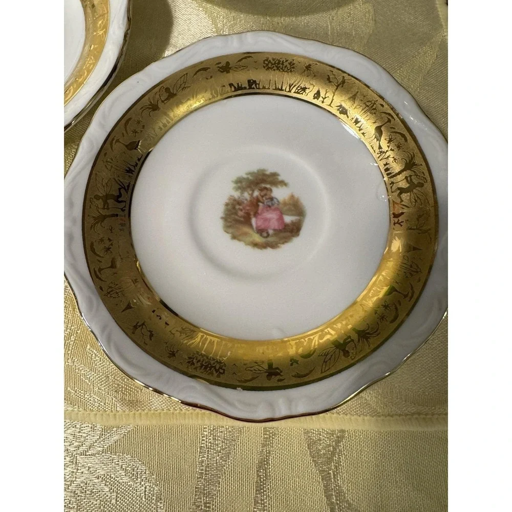 NEW Set of 6 Vizavi T Limoges Tea Saucers Oro Fragonard Gold Italy 5.75